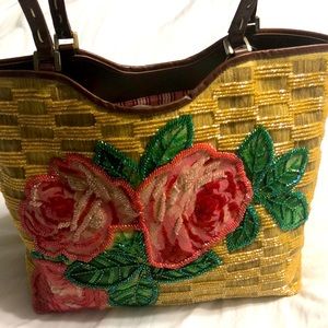 ISABELLA FIORE Vintage Rose Beaded Handbag